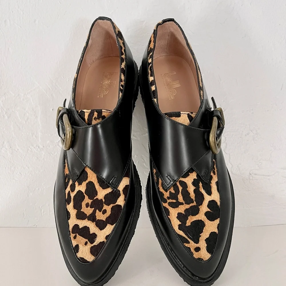 Belle by Sigerson Morrison Leopard shoes creepers pointy toe flats loafers punk - Picture 4 of 13
